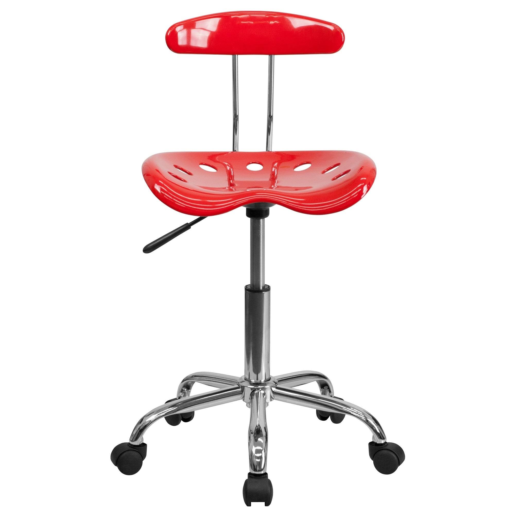 34.75x22 Vibrant Red and Metallic Gray Tractor Seat Chrome Swivel Task Office Chair