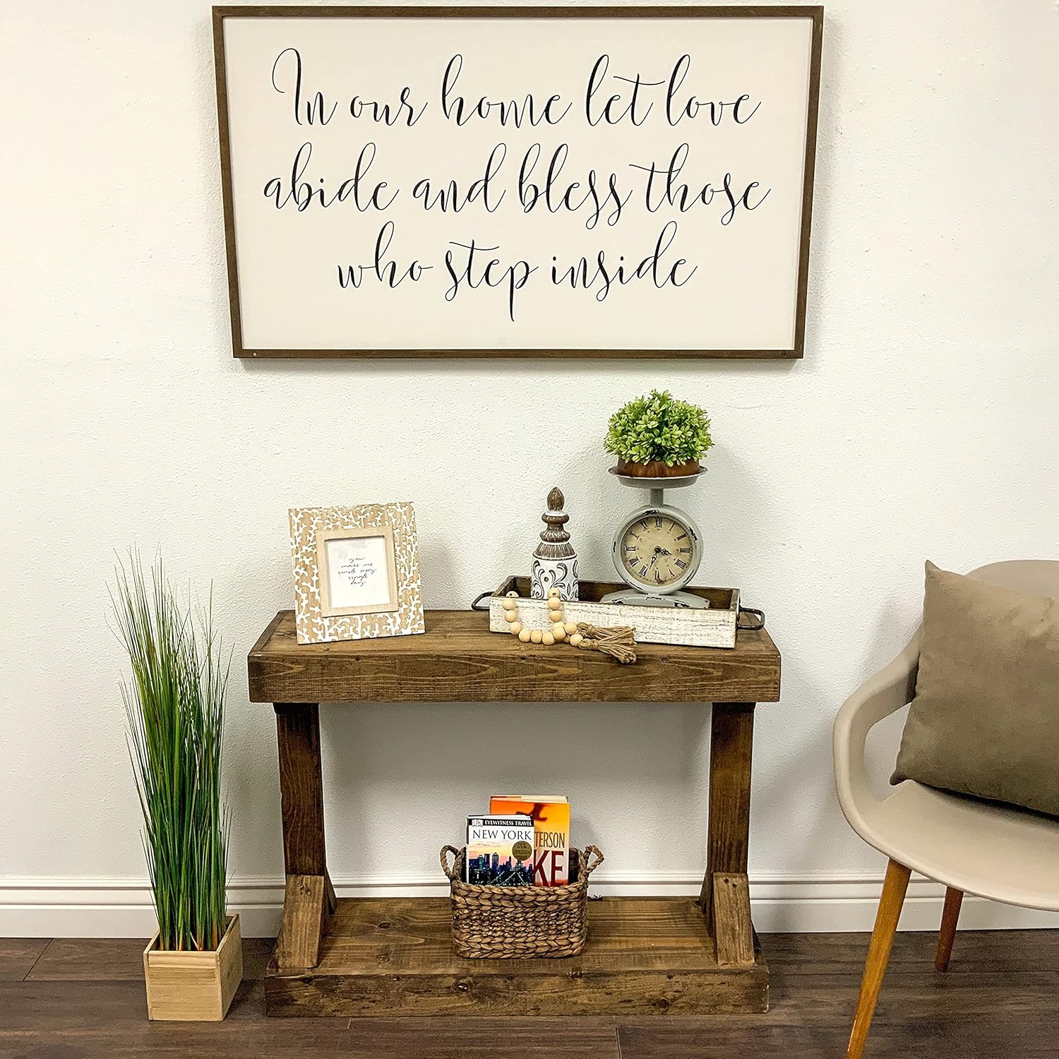 del Hutson Designs DHD5017dw Barb Rustic Farmhouse Solid Wood Living Room Console Sofa Accent Table with Pedestal Base, Small, Dark Walnut