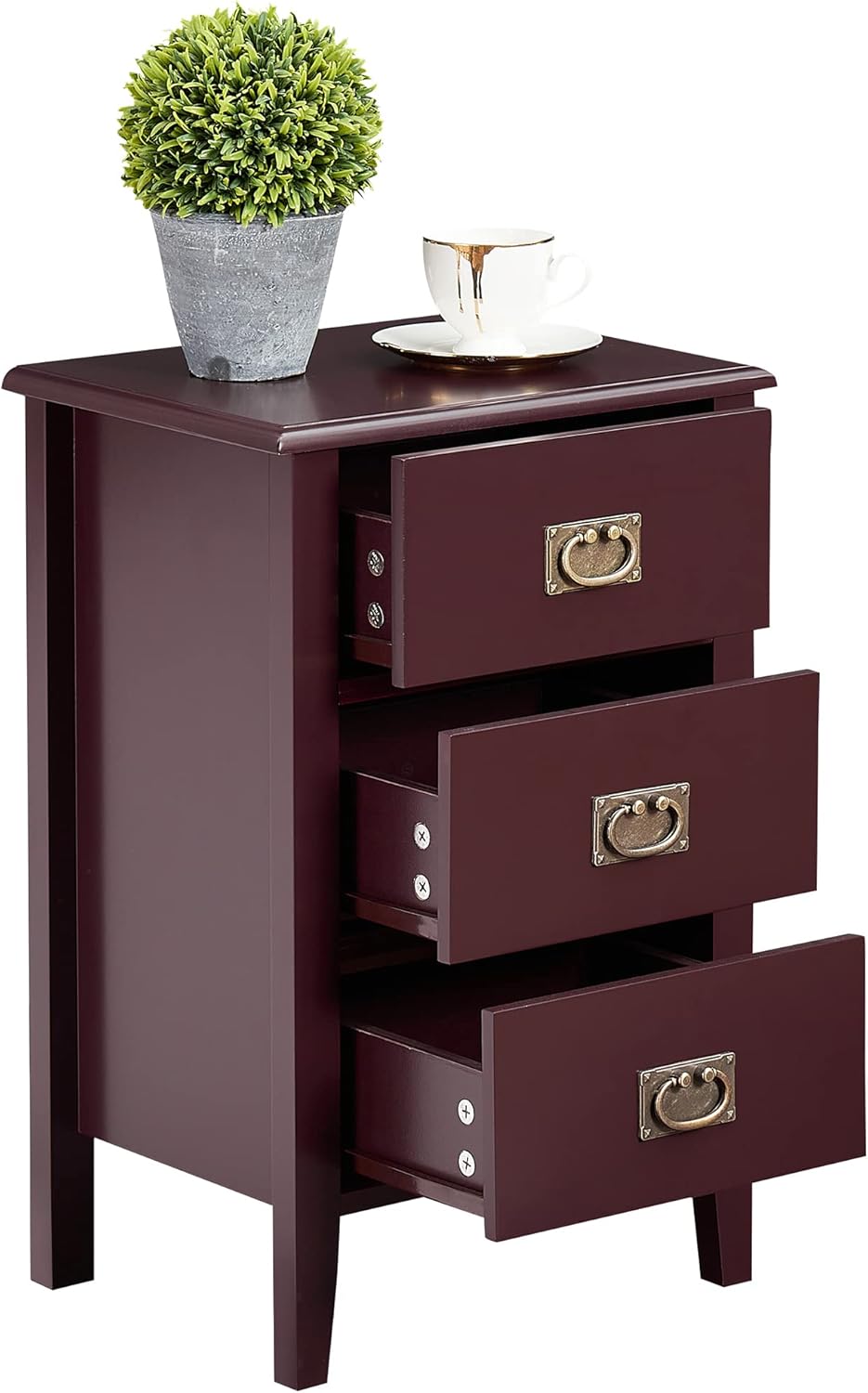 VECELO Nightstands End/Side Tables for Living Room Bedside with Two Storage Drawer, Vintage Accent Furniture for Small Space, Solid Wood Legs, Black