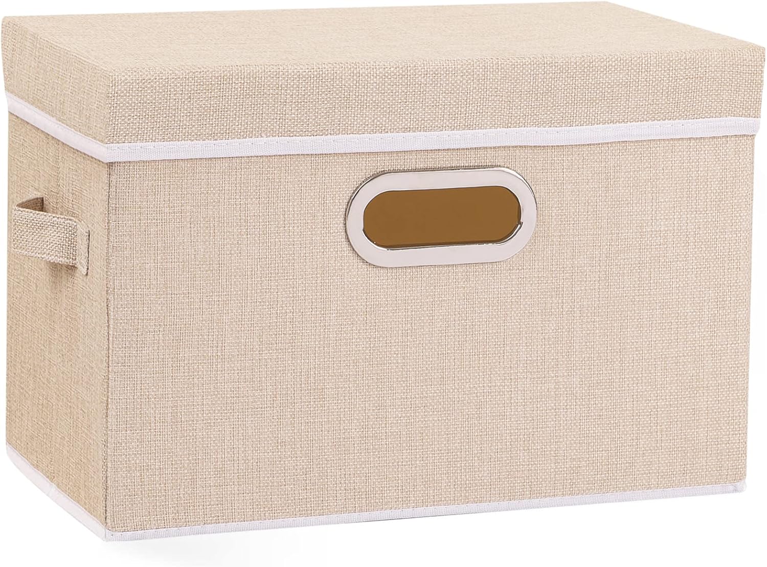 Yawinhe Collapsible Storage Box (1-Pack), Waterproof Linen Fabric Storage Basket Bins, with Lids and 4 Handles, for Clothes, Closet Organizers and Storage Containers, White/Grey, USNK066WGX-1