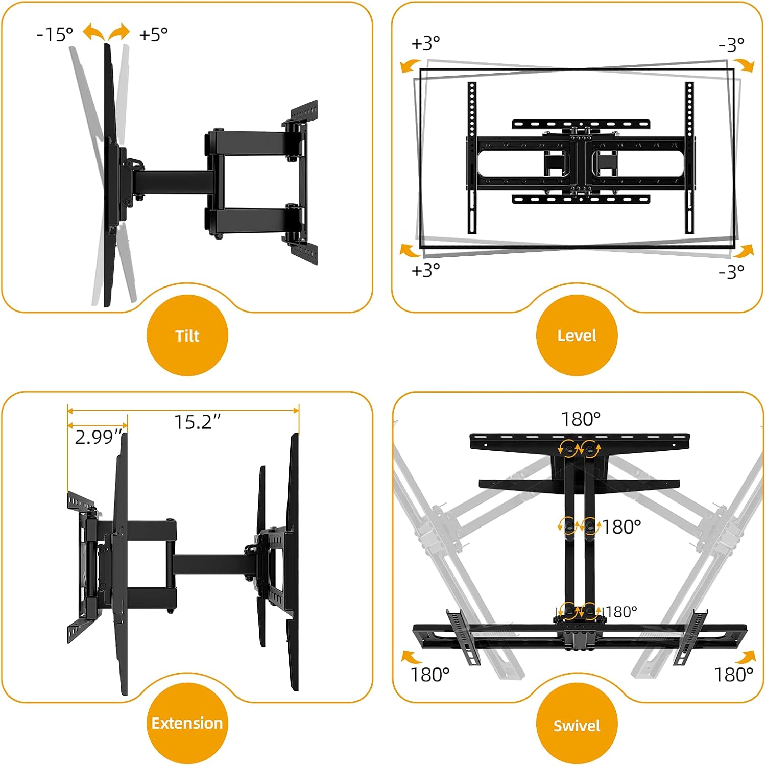 TV Wall Mount Swivel and Tilt,Full Motion TV Mount with Dual Articulating Arms for Most 32-75 inch TVs,TV Wall Mount Bracket Holds up to132lbs Max VESA 600x400mm Pack of 2
