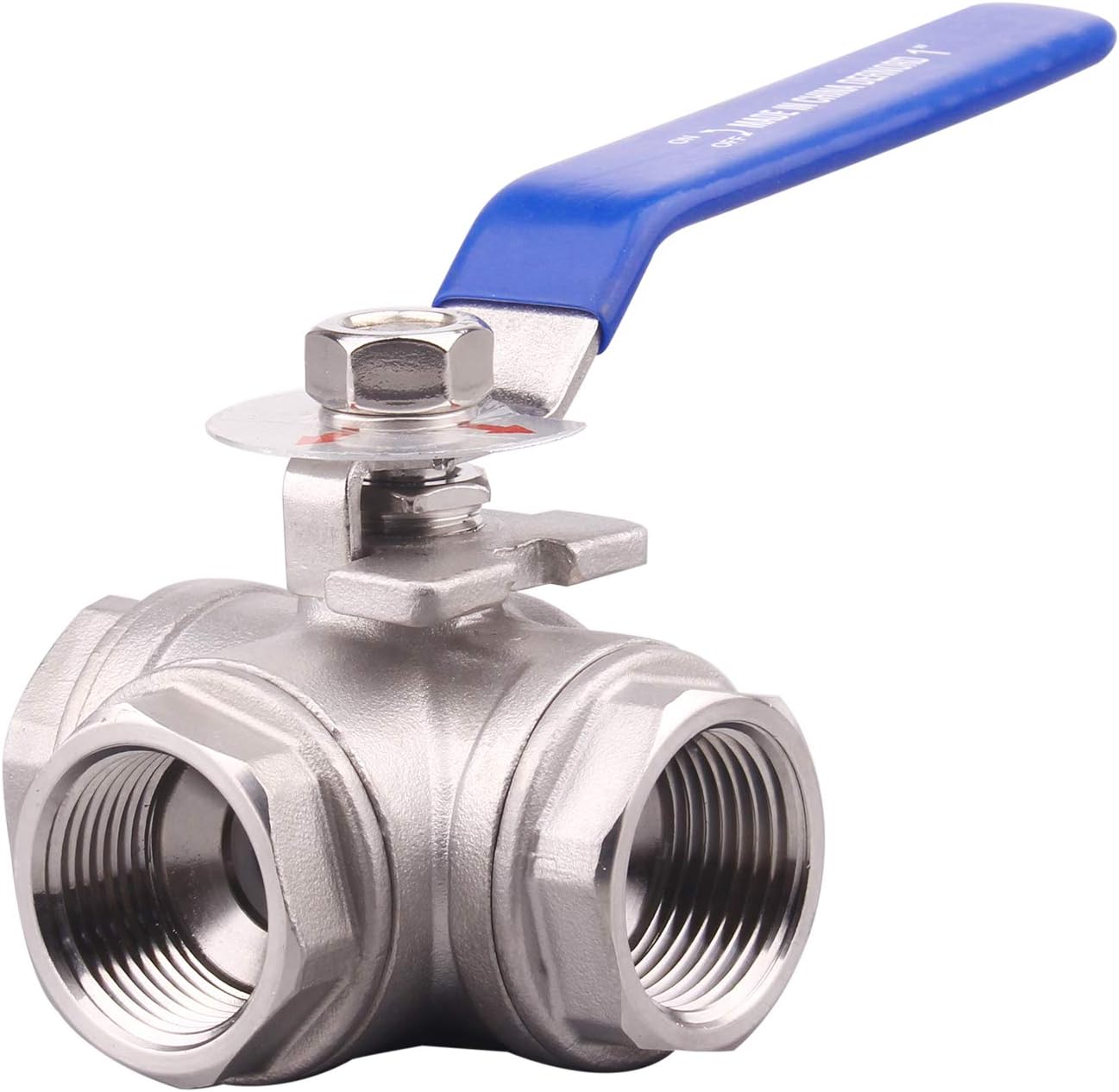 DERNORD 3-Way Ball Valve, L Mounting Pad, Stainless Steel 304 Female Type for Water, Oil, and Gas with Vinyl Locking Handle (1 Inch NPT) Pack of 2