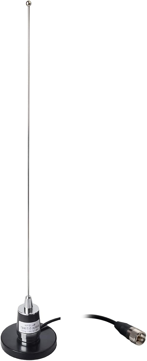 HYS Amateur Pre-Tuned Dual-Band VHF/UHF Dual Band NMO Antenna for 2m 70cm Mobile Radios W/Magnetic Base 5M(16.4ft) RG58 Cable PL-259 UHF Mag Mount Pack of 2