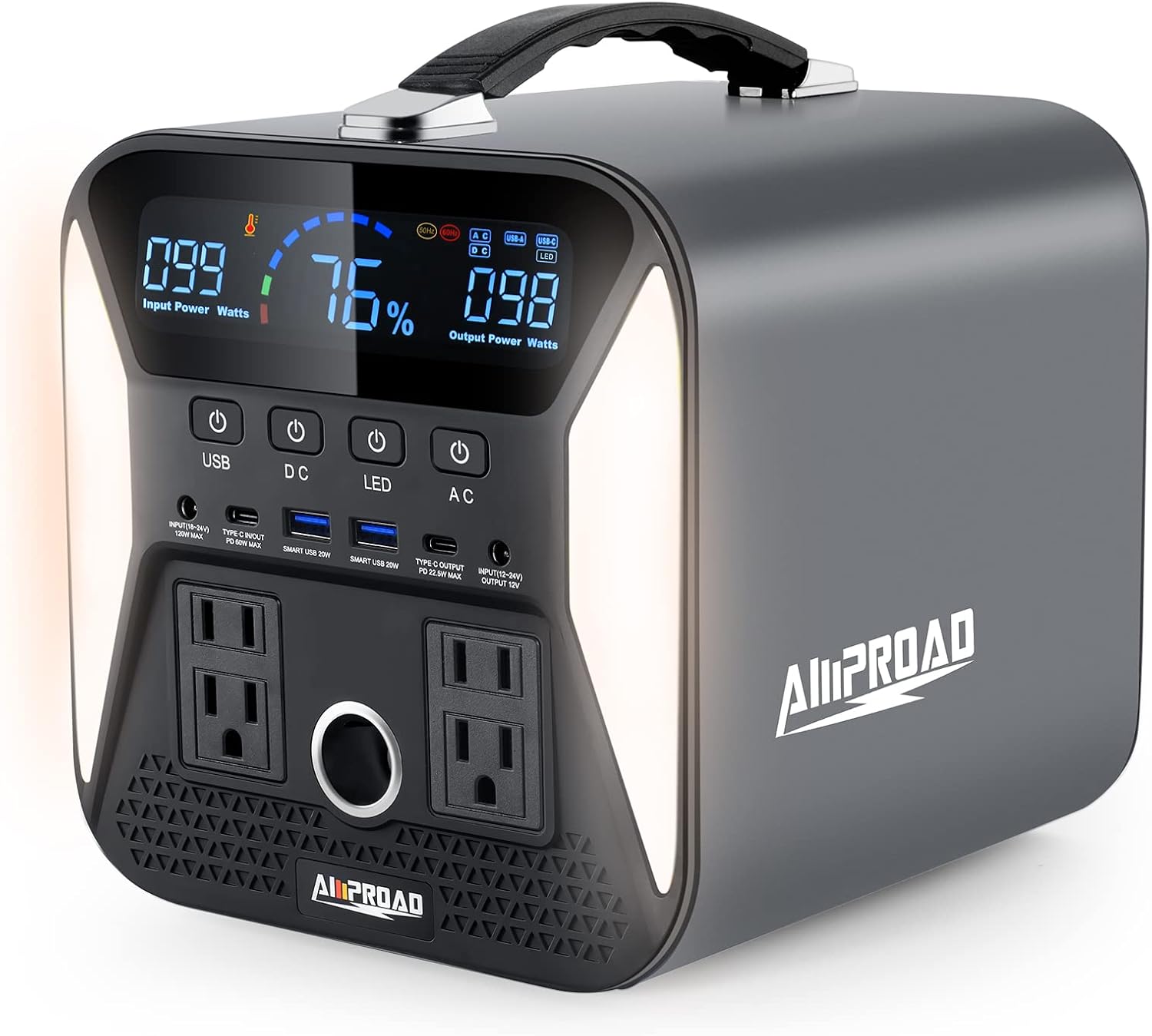 AMPROAD Portable Power Station Epic 300, 300Wh Backup Power Supply with 4*LED Lights and AC/DC/QC USB Ports, Solar Generator for Home Use, Camping, RV, and CPAP(Without Solar Panel)