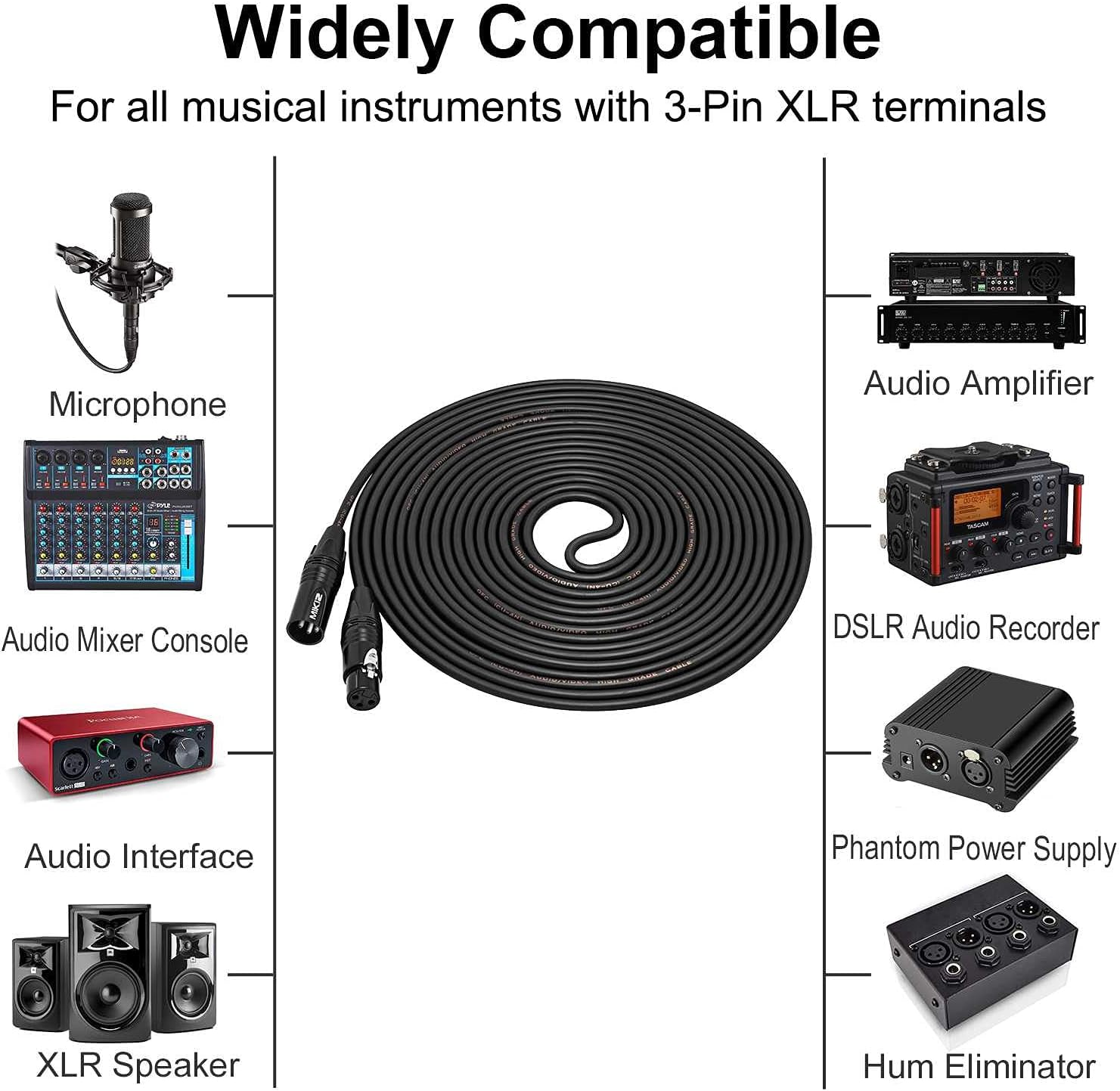 XLR Cables 50 Feet 2 Packs - MIKIZ Premium Balanced Microphone Mic Cord 3 Pin XLR Male to Female 50ft