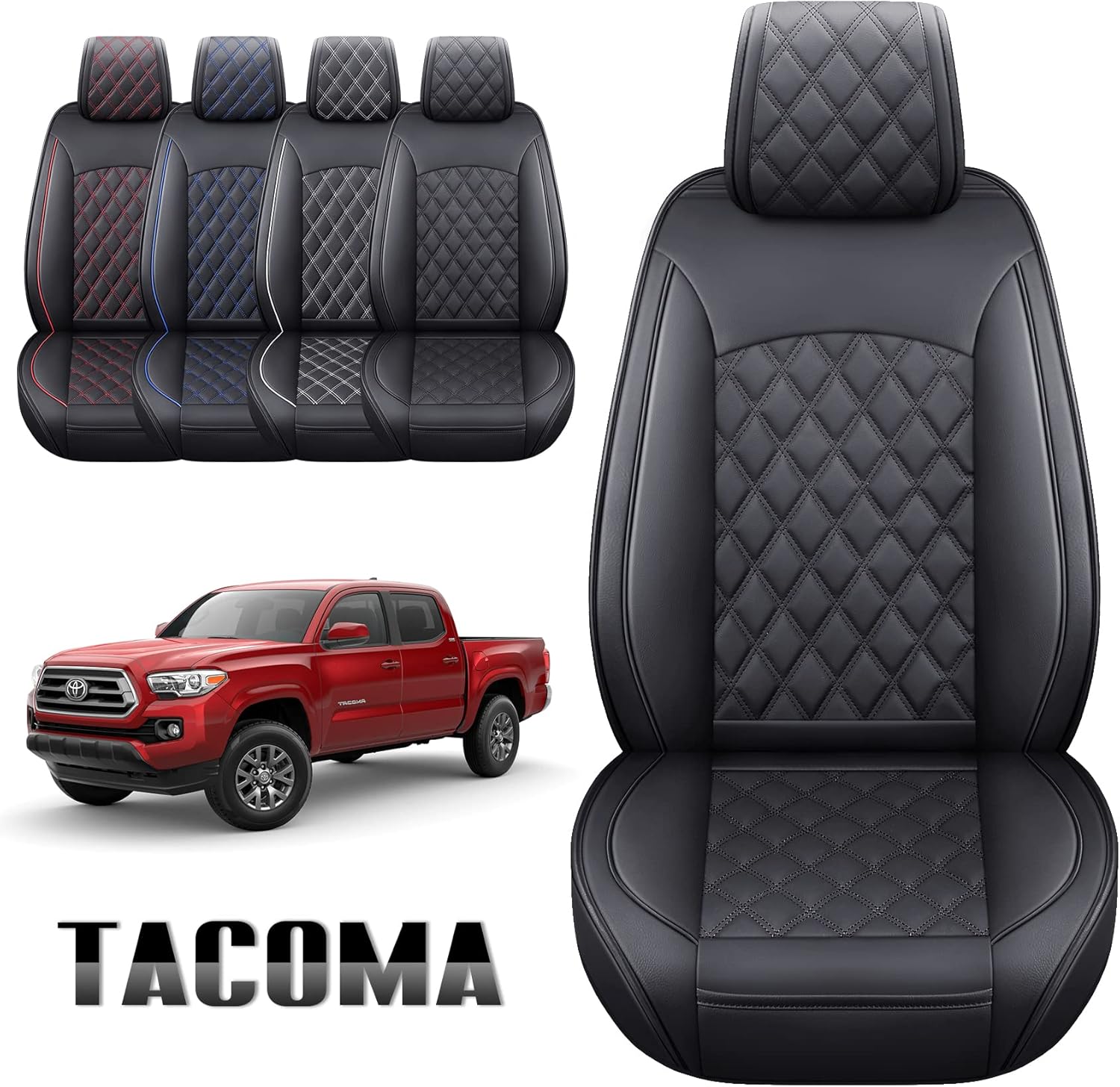 Aierxuan Toyota Tacoma Car Seat Covers Custom Fit 2005-2022 TRD Sport Limited SX Package Double Cab Pickup Truck Waterproof Leather Full Seat Cushions(Full Set, Black-White)