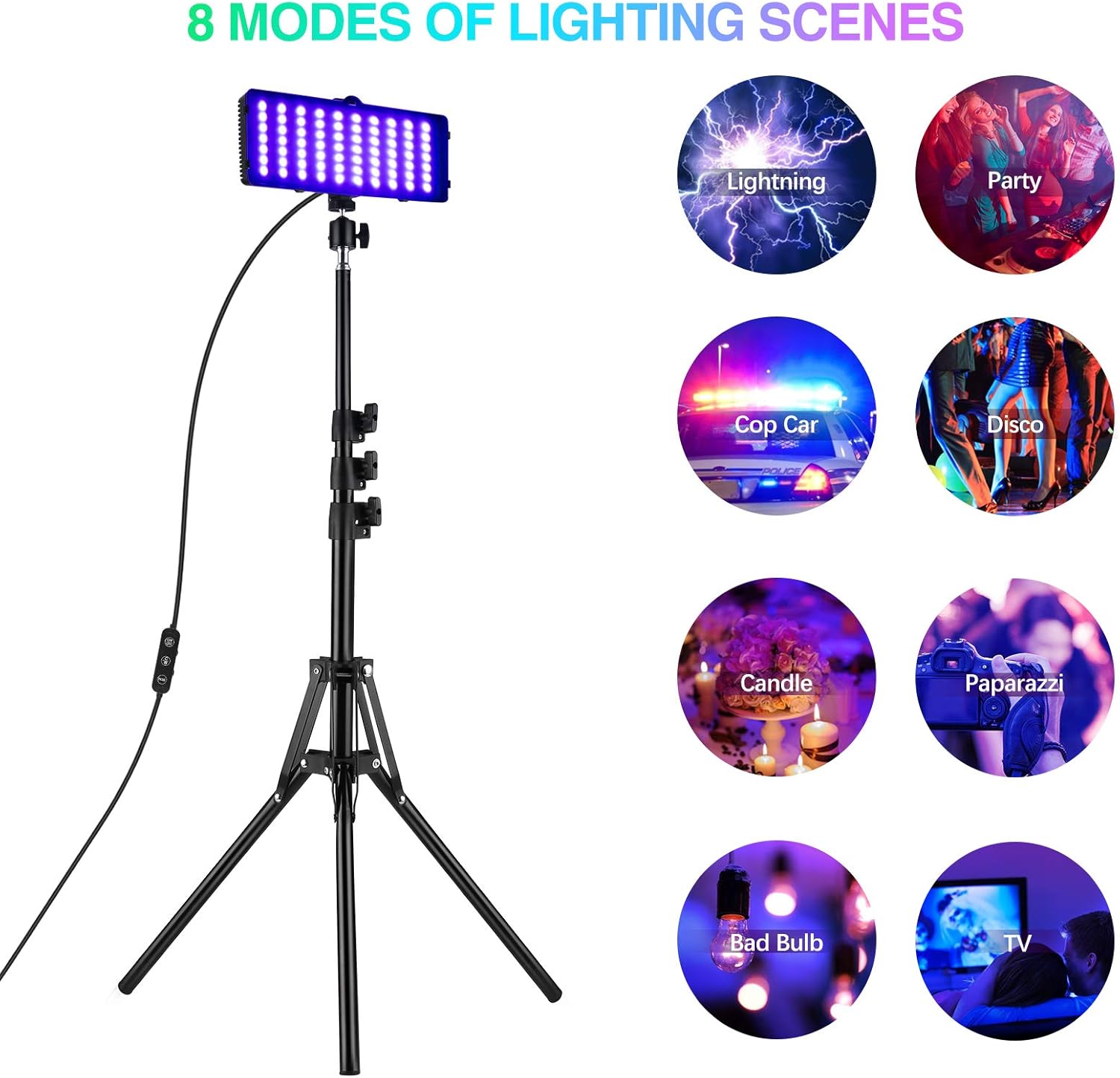 Andoer 2 Packs Dimmable LED Video Light with Adjustable Light Stand, Full Color 2600k-6000k USB RGB Video Conference Lighting Kit Professional for Filming Music Videos Zoom Live Streaming, 1.6m Pack of 2