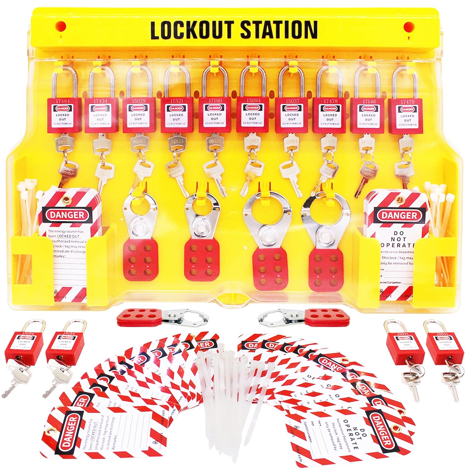 TRADESAFE XL Lockout Tagout Station with Loto Devices. 14 Pack Safety Lock Set, 6 Hasp, 40 Do Not Operate Tags. Lock Out Tag Out Kit Board. Lockout Safety Supply for OSHA Compliance