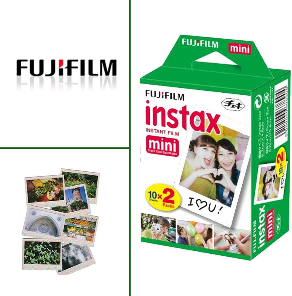 Fujifilm Instax Mini Twin Pack Instant Film (60 Exposures) + Travel Stickers + 5 Colored Frames + Hanging Frames + Cleaning Cloth Pack of 2