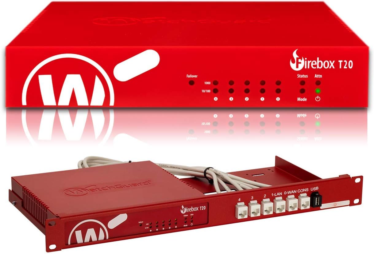 WatchGuard Firebox T20 Security Appliance Plus 1YR Standard Support Bundle with Rackmount Kit (WGT20001-WW+RM-WG-T6)