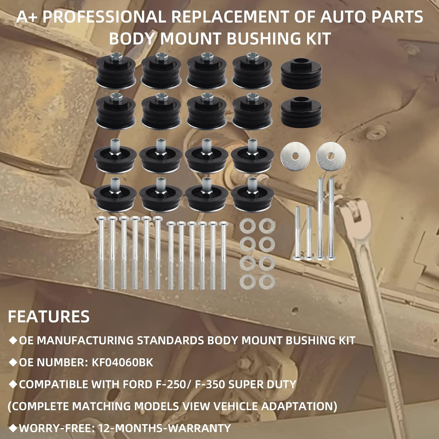 Dasbecan cab Body Mount Bushing Kit Compatible With 2008-2016 Ford F-250 F-350 2WD 4WD Super Duty Replace # KF04060BK