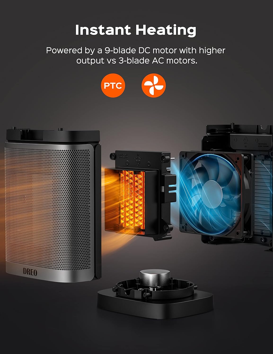 Dreo Portable Space Heater, 70&deg;Oscillating Electric Heaters with Digital Thermostat, 1500W PTC Ceramic Heater, 4 Modes, 12h Timer, Safety Quiet Heating, Small Heater for Bedroom, Office, Indoor Use