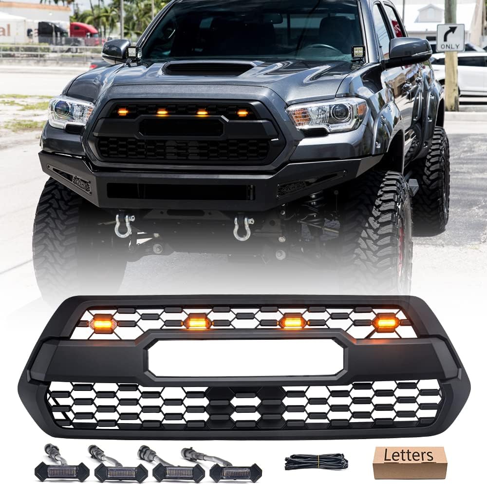 Fits Tacoma Pro Grill 2016-2021 With Garnish TSS Radar Sensor Cover Front Grill for Tacoma with Amber Light Letters