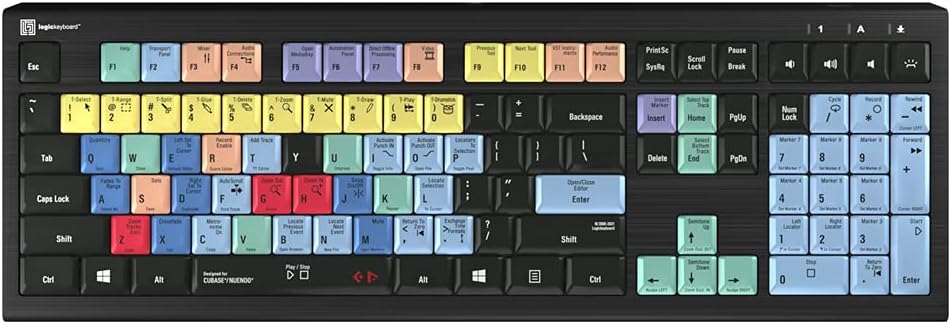 Logickeyboard Compatible with Astra Backlit PC -Windows 7-11- Shortcut Keyboard Steinberg Cubase 10 & Nuendo 8- LKBU-CBASE-APBH-US
