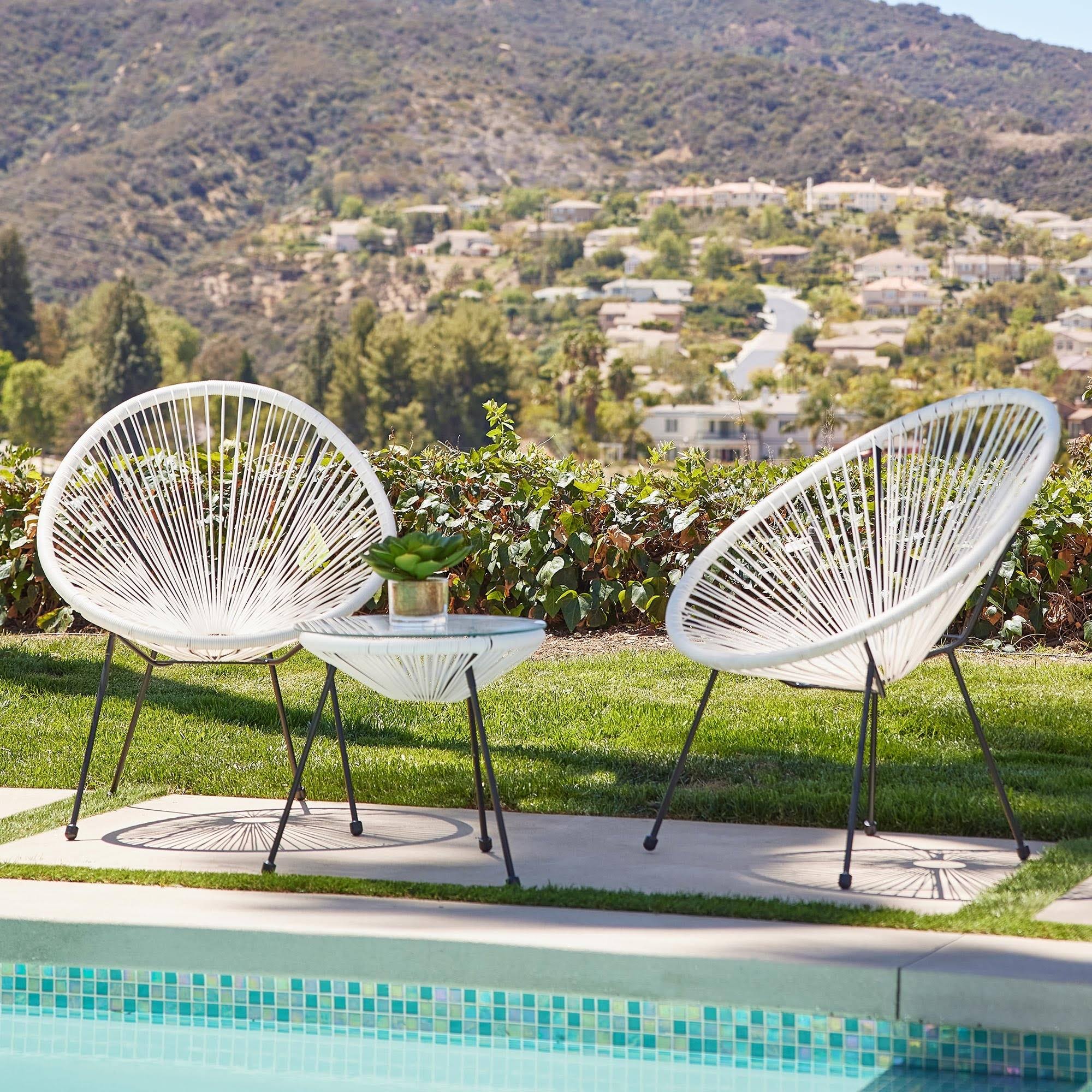 BELLEZE 3-Piece Outdoor Acapulco Set 2 Chairs u0026 1 Table, 3 Colors - Black