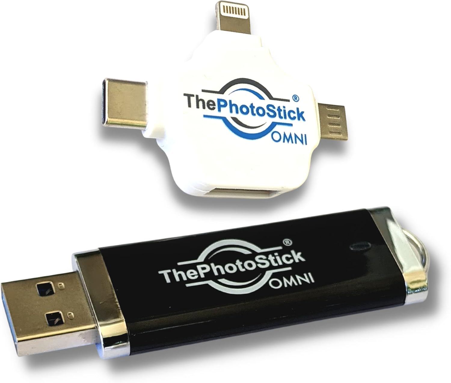 ThePhotoStick Omni 128GB - Easy, One Click Photo and Video Backup for All of Your Devices. Pack of 2
