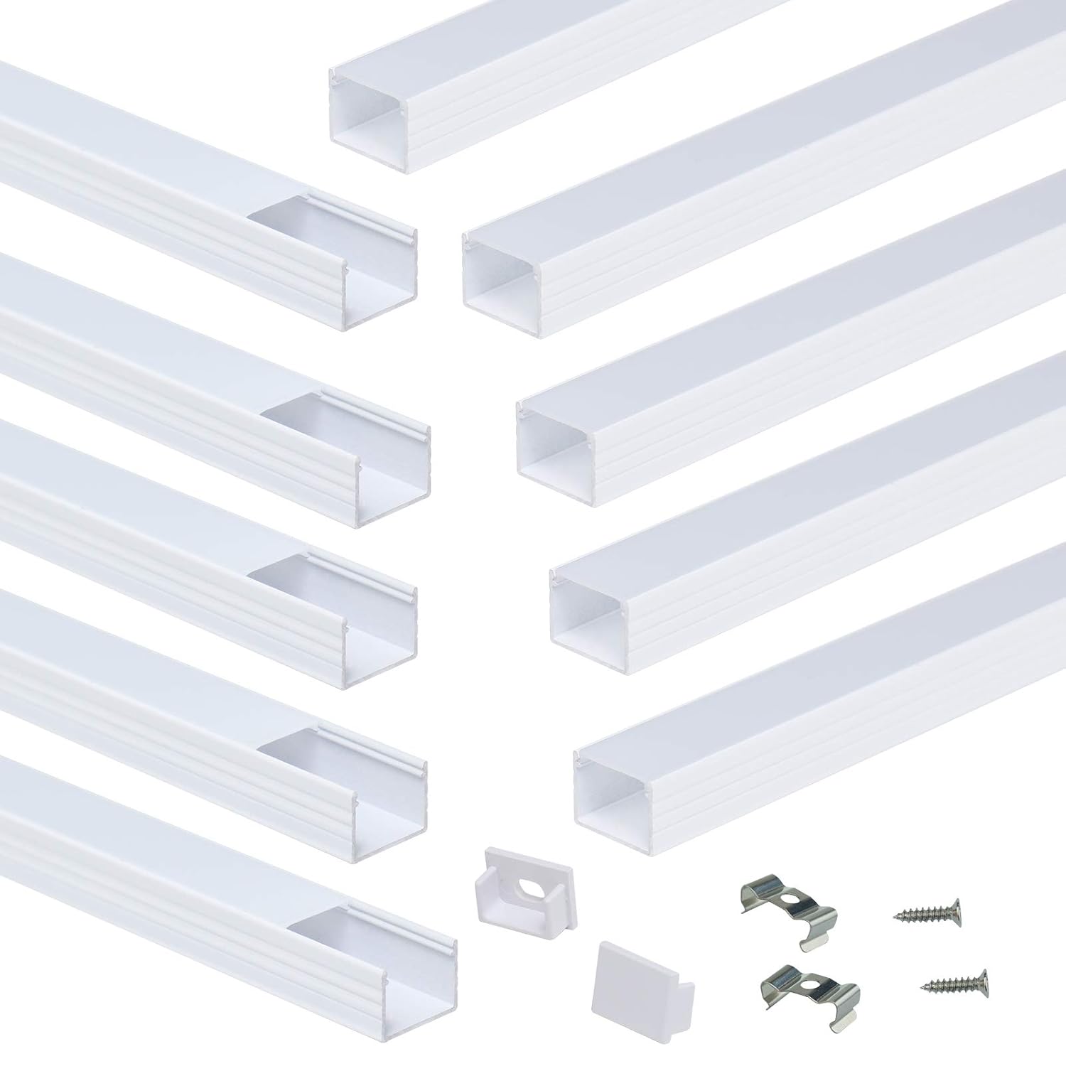 Muzata 10Pack 3.3FT/1M White LED Channel System Spotless U Shape with Frosted Milky White Diffuser Cover 18x13 mm Wide Aluminum Profile Track for Waterproof Light Strip Light U103 1M HW, LN1 LU2 LP1