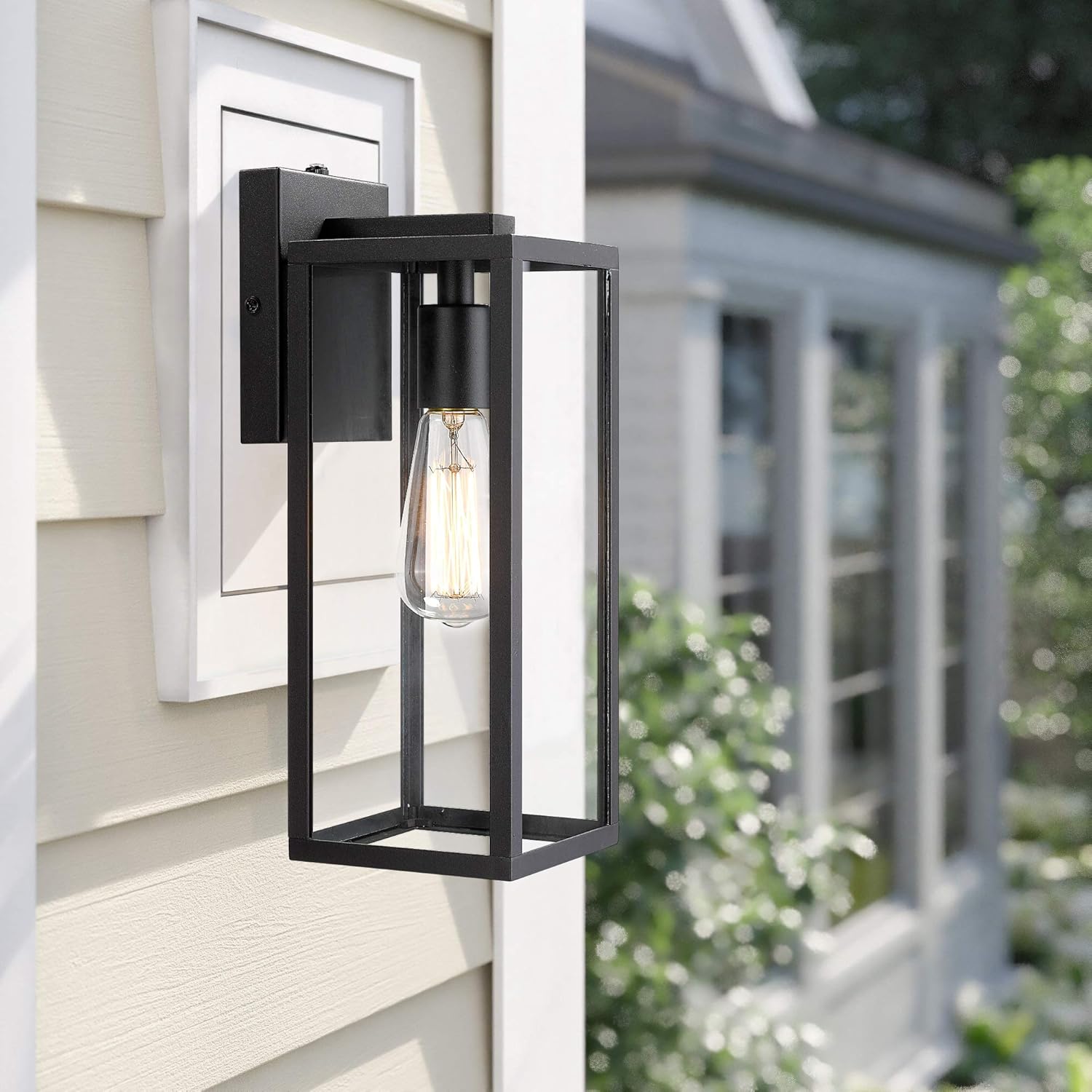 Bestshared Outdoor Wall Lantern, 1-Light Exterior Wall Sconce Light Fixtures,Wall Mounted Single Light, Black Wall Lamp with Clear Glass (Black, 2 Pack)