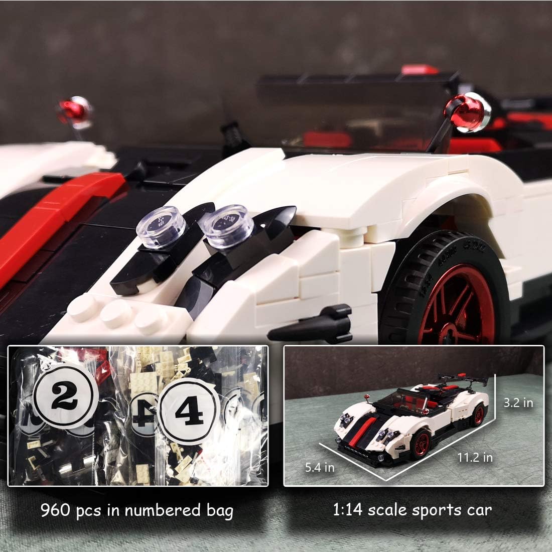 Nifeliz Mini Sports Car Zoda MOC Building Blocks and Construction Toy, Adult Collectible Model Cars Set to Build, 1:14 Scale Race Car Model (960 Pcs)