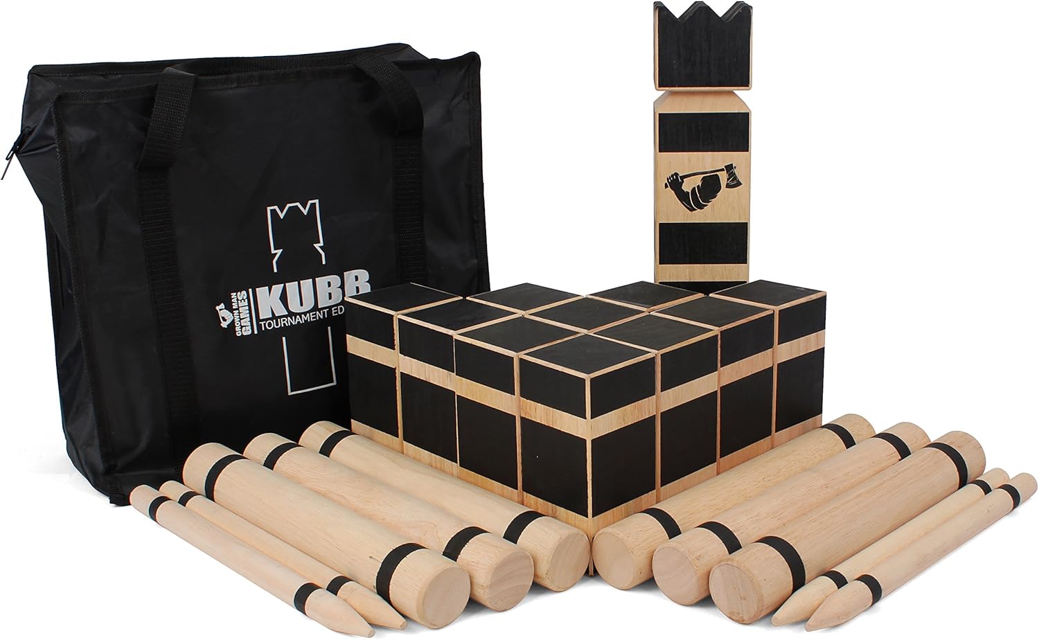 Grown Man Kubb Game - Viking Chess - Premium Hardwood Kubb Set - Official Tournament Size Kubb Lawn Game - Kubb Original Yard Game Games Kubb Tournament Edition Pack of 2