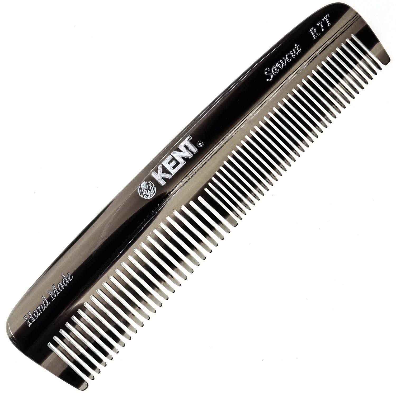 Kent R7T 5.25 inch Handmade Comb Fine / Coarse Toothed Pocket Comb - 6 Pack / Graphite