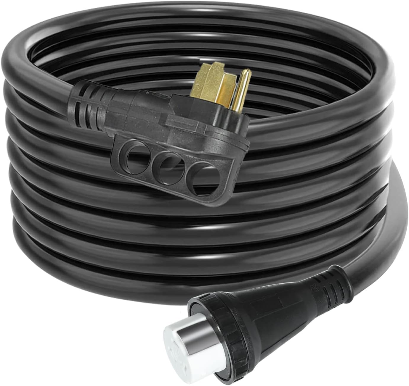 BLACKHORSE-RACING 50 Amp 25 Feet RV Extension Cord Power Cord Wire 125V/250V Twist Lock Connector Easy Removal Handle RV Power Supply Cable for Trailer Motorhome Camper Black (Black)