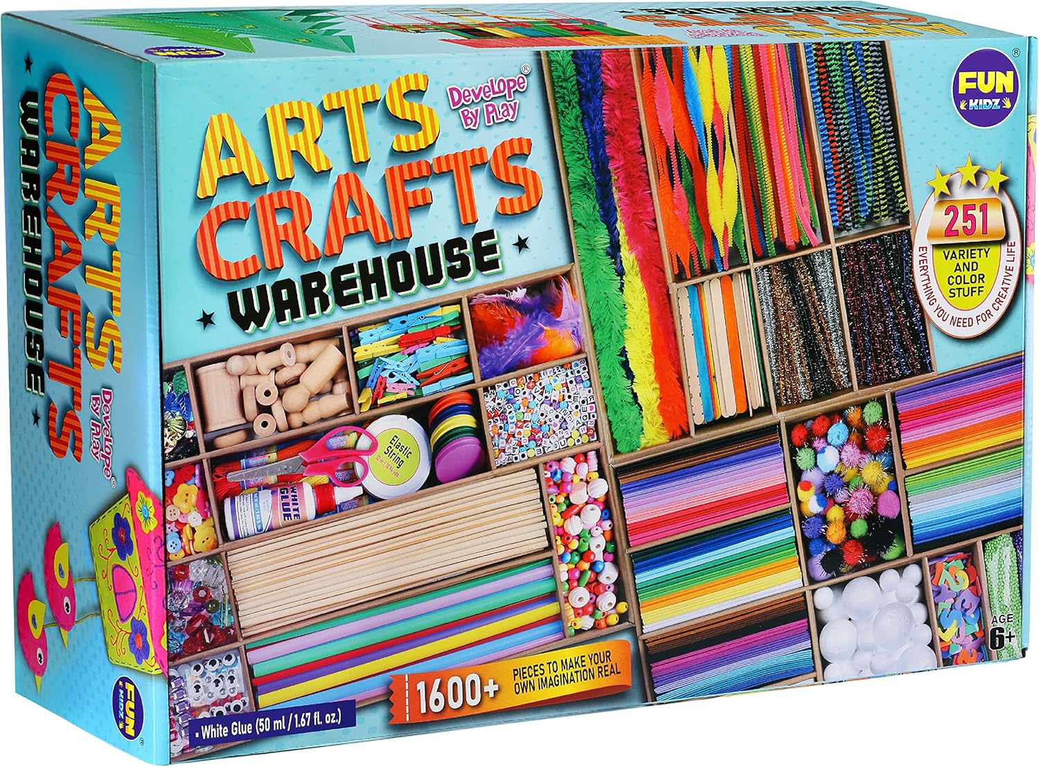 3 Layers Jumbo Arts and Crafts Supplies Warehouse, Funkidz 1600+ Premium Huge Craft Materials Kit for Kids Big Creative Activities Gift Stuff for Boys and Girls