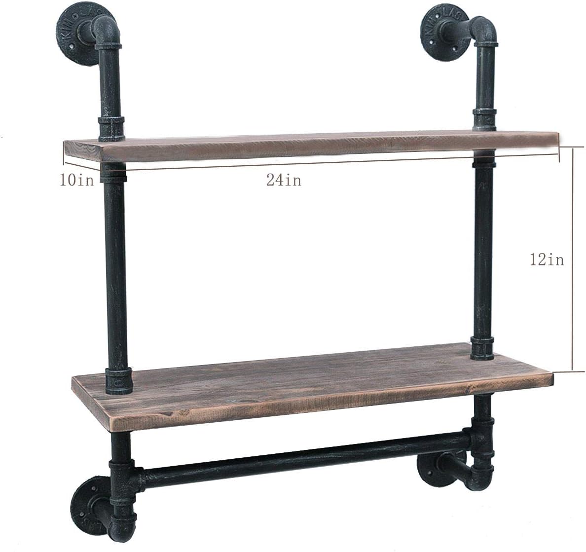 FODUE Industrial Pipe Shelf,Rustic Wall Shelf with Towel Bar,24