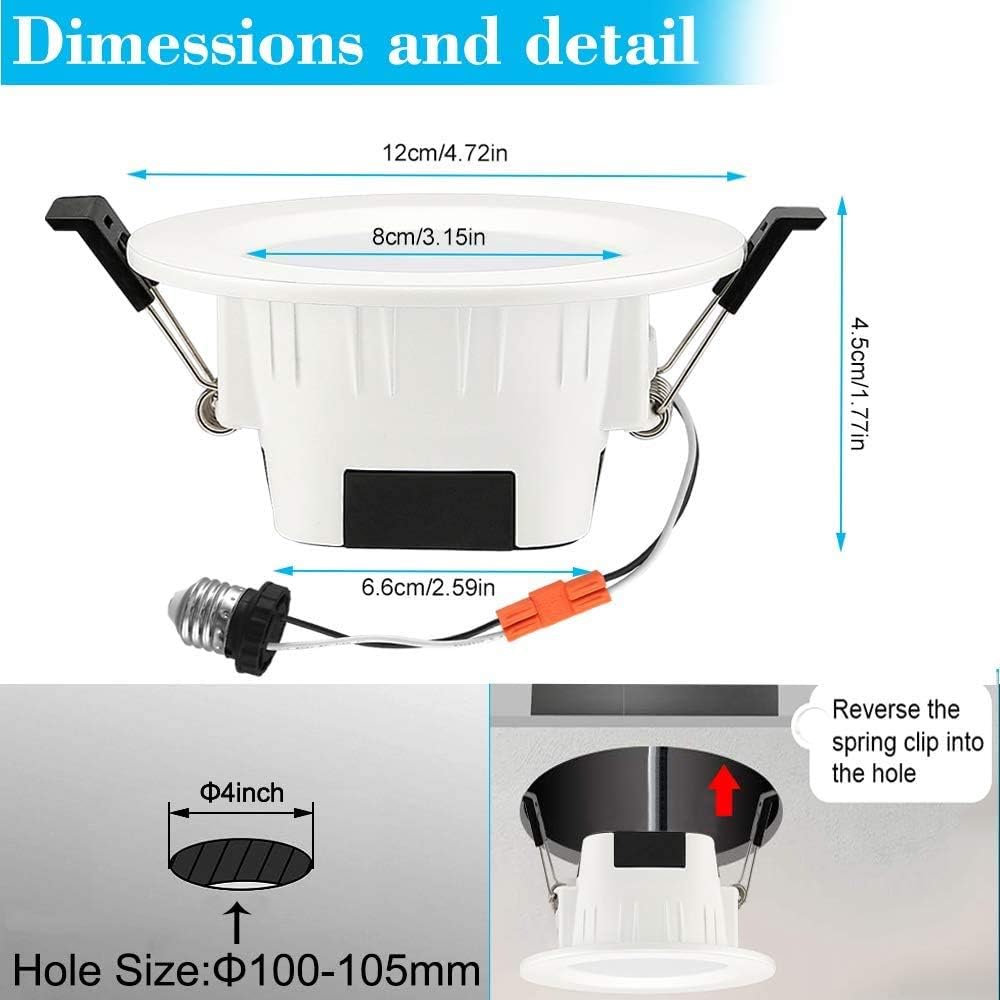 INDARUN Smart Recessed Lighting, 10 Pack 4 Inch Bluetooth WiFi Control LED Lights, RGBCW 9W 2700K-6500K Dimmable Multicolor Ceiling Downlights, Compatible with Alexa and Google Assistant