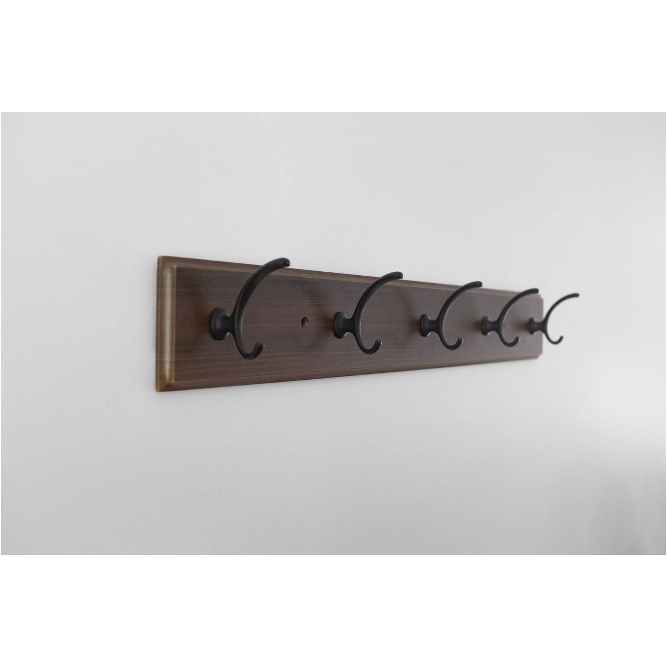 Hickory Hardware S077223-6B Luna 28x22 Long Wall Coat Rack with 5 Double - Medium Wood Grain with Oil-Rubbed Bronze