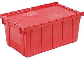 Plastic Attached Lid Shipping & Storage Container, 25-1/4x16-1/4x13-3/4, Red