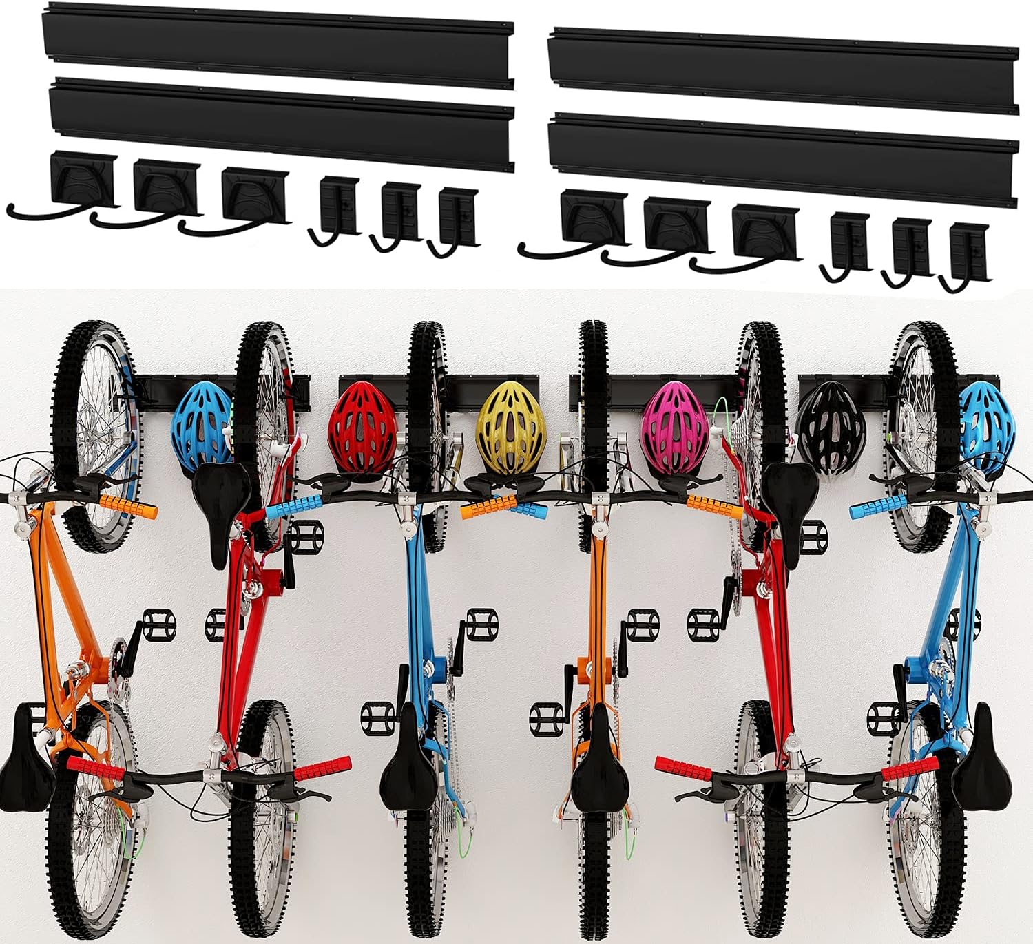 Dirza Bike Storage Rack Wall Mount Garage Bike Hanger for 6 Bicycles Adjustable Bike Hooks for Home indoor Holds Up to 500lbs(6 bike hooks + 6 bike accessory hooks) Pack of 2