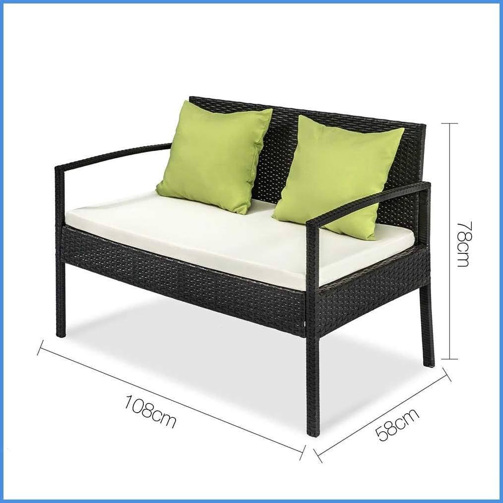 4 Piece Outdoor Wicker Furniture Set Black