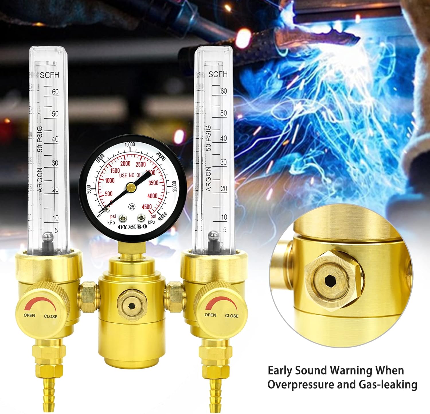 OYHBO Dual Output Argon Regulator Flow Meter for Tig Mig Welding Welder CGA-580 Inlet Pack of 2