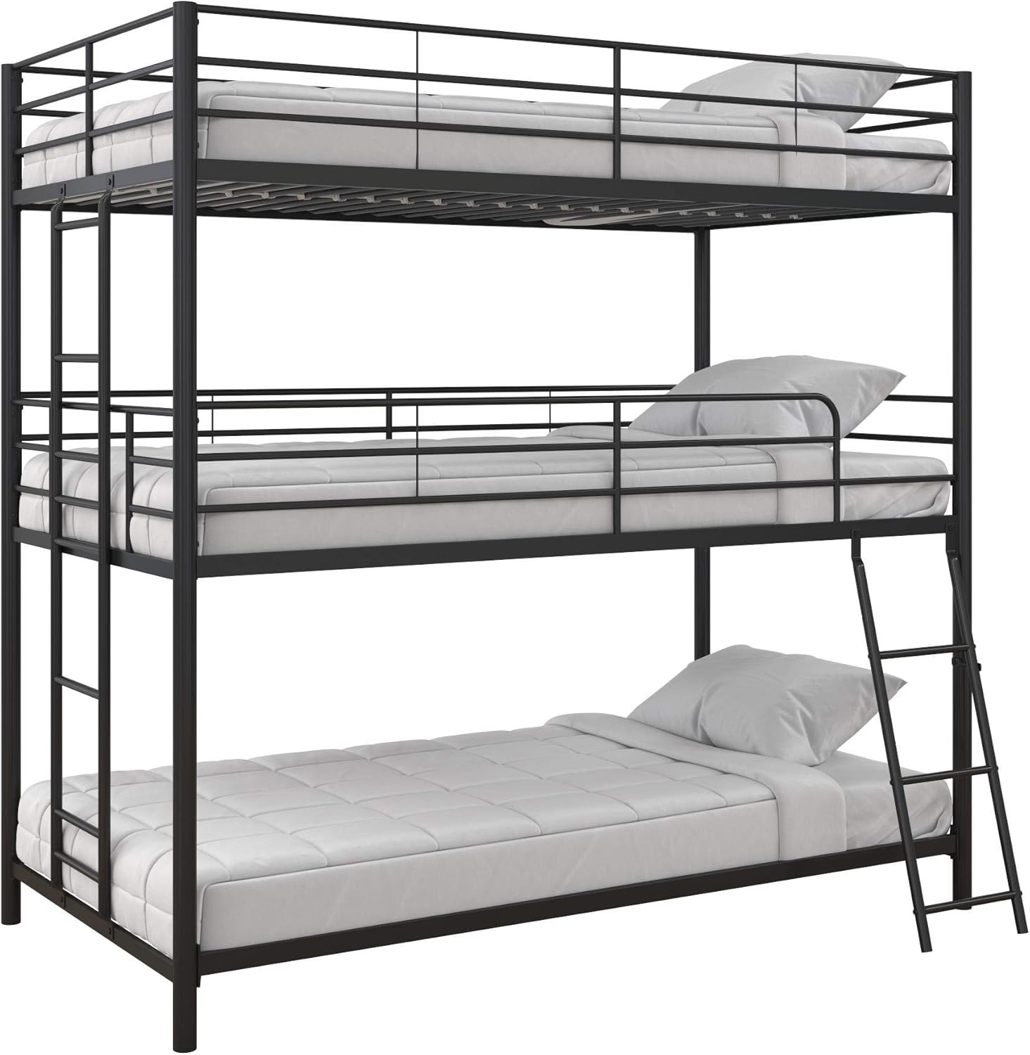 Max & Finn Altona Metal Triple Bunk Bed, Bed for Kids, Twin/Twin/Twin, Black