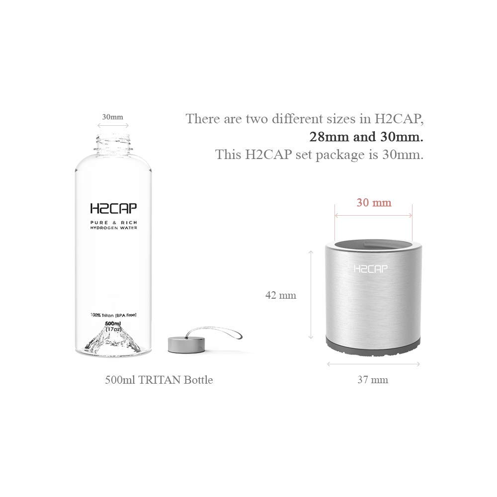 H2CAP Set Package 30mm - Real Molecular Hydrogen Rich Water Generator Ionizer Maker Bottle with Platinum SPE PEM Dual Chamber Technology Certified by Japan Hydrogen Water Promotion Association.