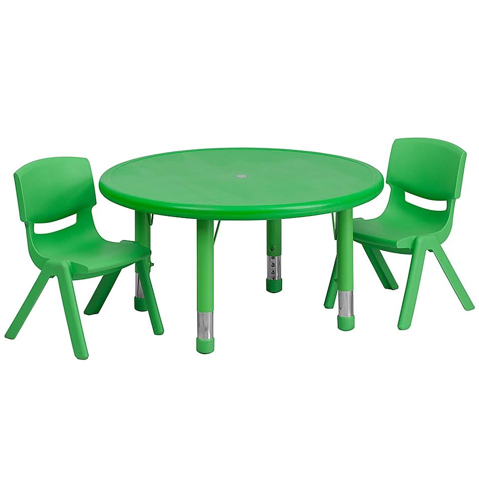Flash Furniture 33x22 Round Activity Table with 2 Stackable Chairs in Green