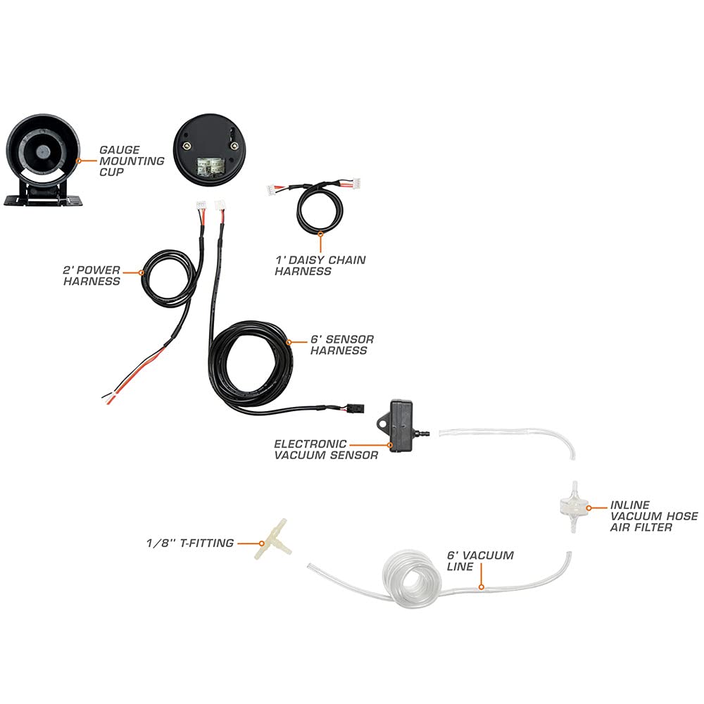 GlowShift Elite 10 Color Vacuum Gauge Kit - Includes Electronic Sensor & Hose Kit - Black Dial - Tinted Lens - Peak Recall Function - 2-1/16