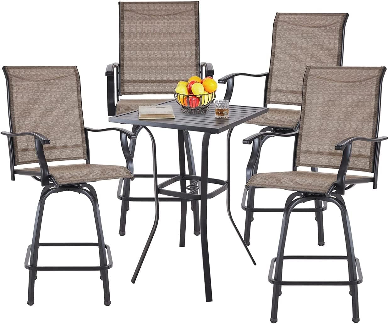 VICLLAX Outdoor Patio Swivel Bar Set, 3 Pieces Set Outdoor Patio Furniture, Metal Bistro Set, Patio Bar Height Table and Chairs, Black Frame