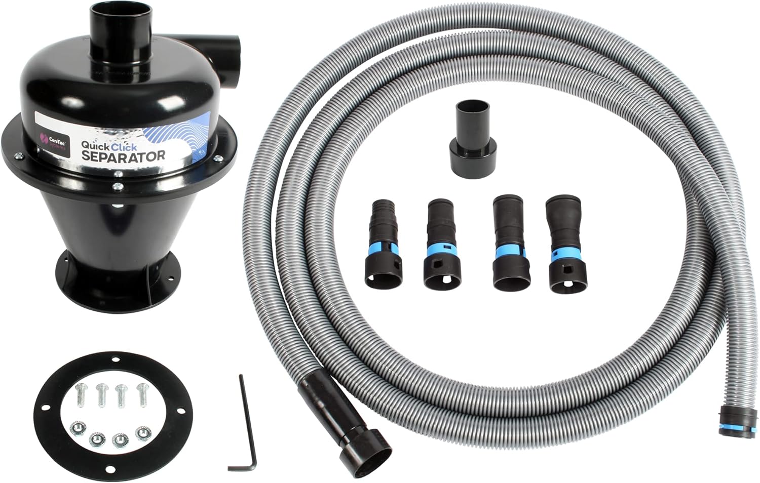 Cen-Tec Systems 96524 Quick Click Dust Separator and 16 Ft. Hose for Home and Shop Vacuums with Expanded Multi-Brand Power Tool Adapter Set, Black