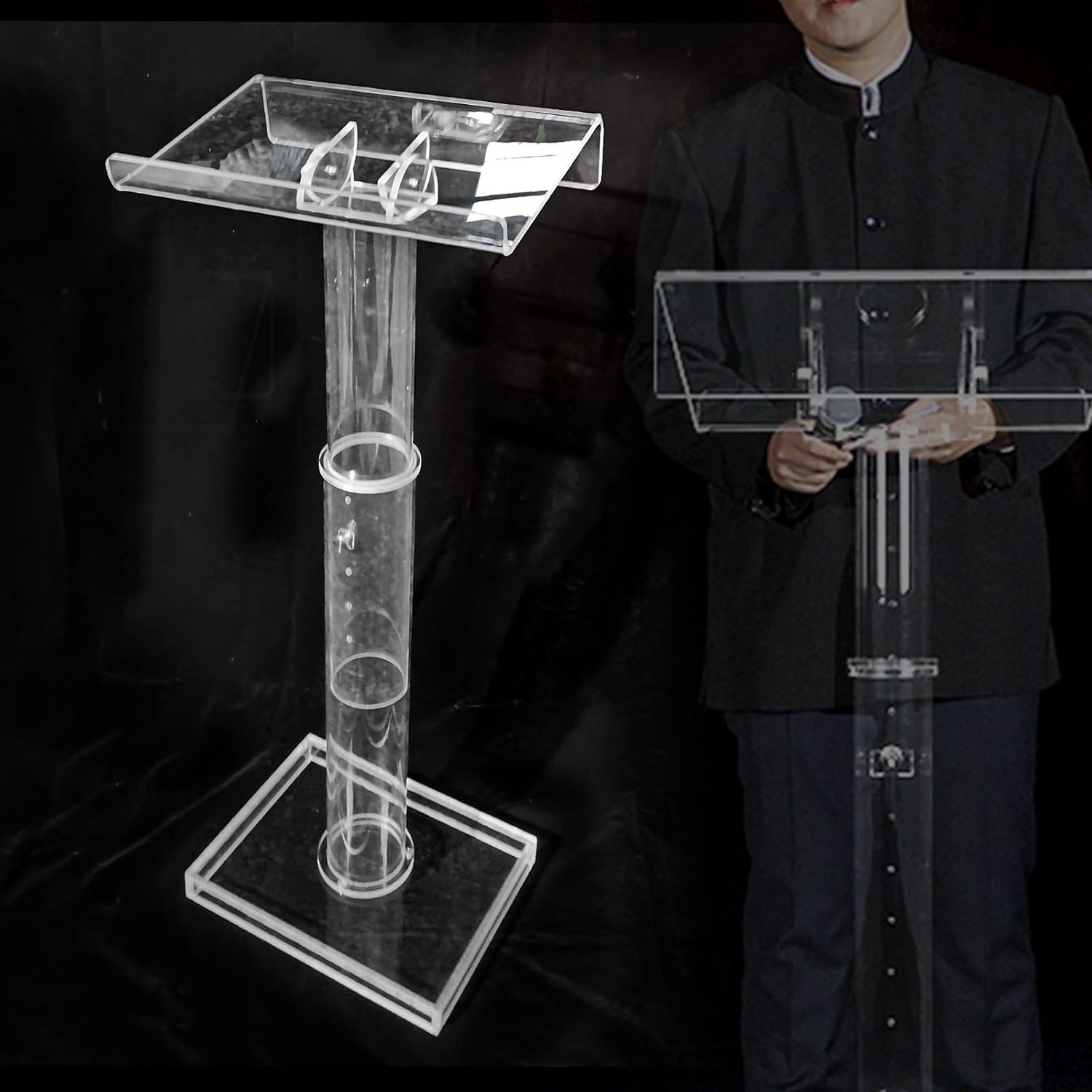 YIYIBYUS Podium Stand,Pulpits for Churches Clear, Portable, Adjustable Acrylic Podium,Clear Pulpits for Churches,Conference Rooms,Religious Places (Type 1)