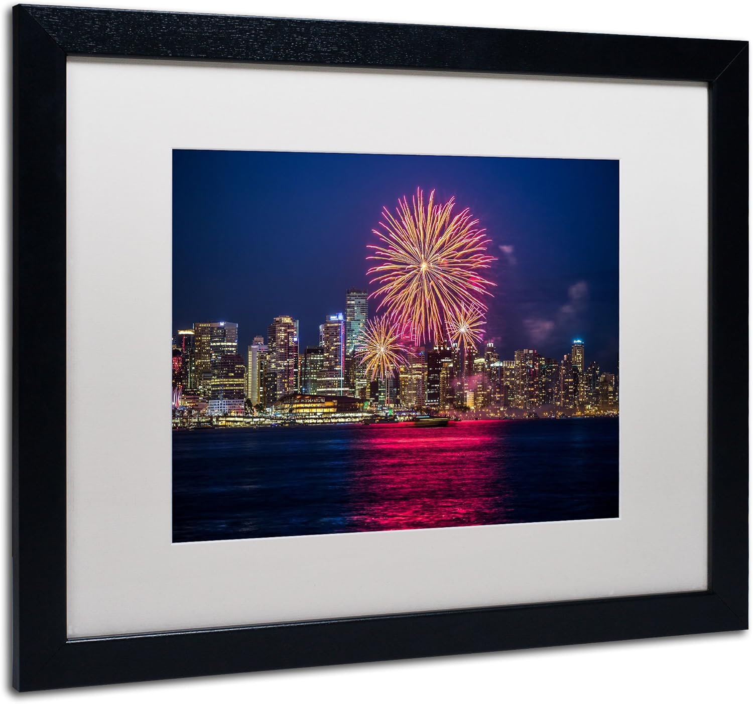 Vancouver Fireworks White Matte Artwork by Pierre Leclerc, 16 by 20-Inch, Black Frame Pack of 2