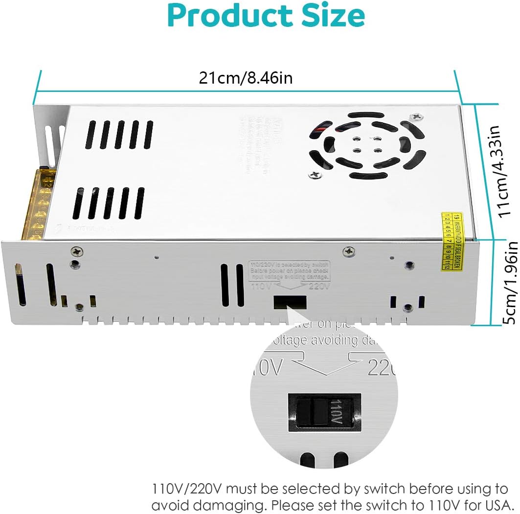 Aclorol Power Supply 24V 15A 360W AC Adapter Switching Convert Universal Regulated for LED Strip Pixel Lights CCTV Camera Security System Radio Computer Project