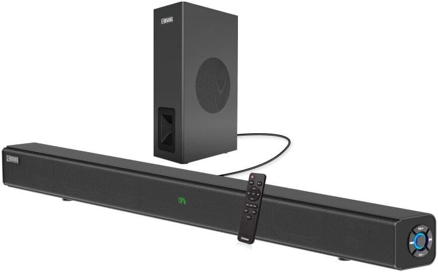 Sound Bars for TV with Subwoofer, COSOOS 60W 33.5inch 2.1 Channel Soundbar,Bluetooth 5.0, Screen Display, Remote, Home Theater System, Support Digital Optical, RCA, AUX, USB Play, Wall Mountable Pack of 2