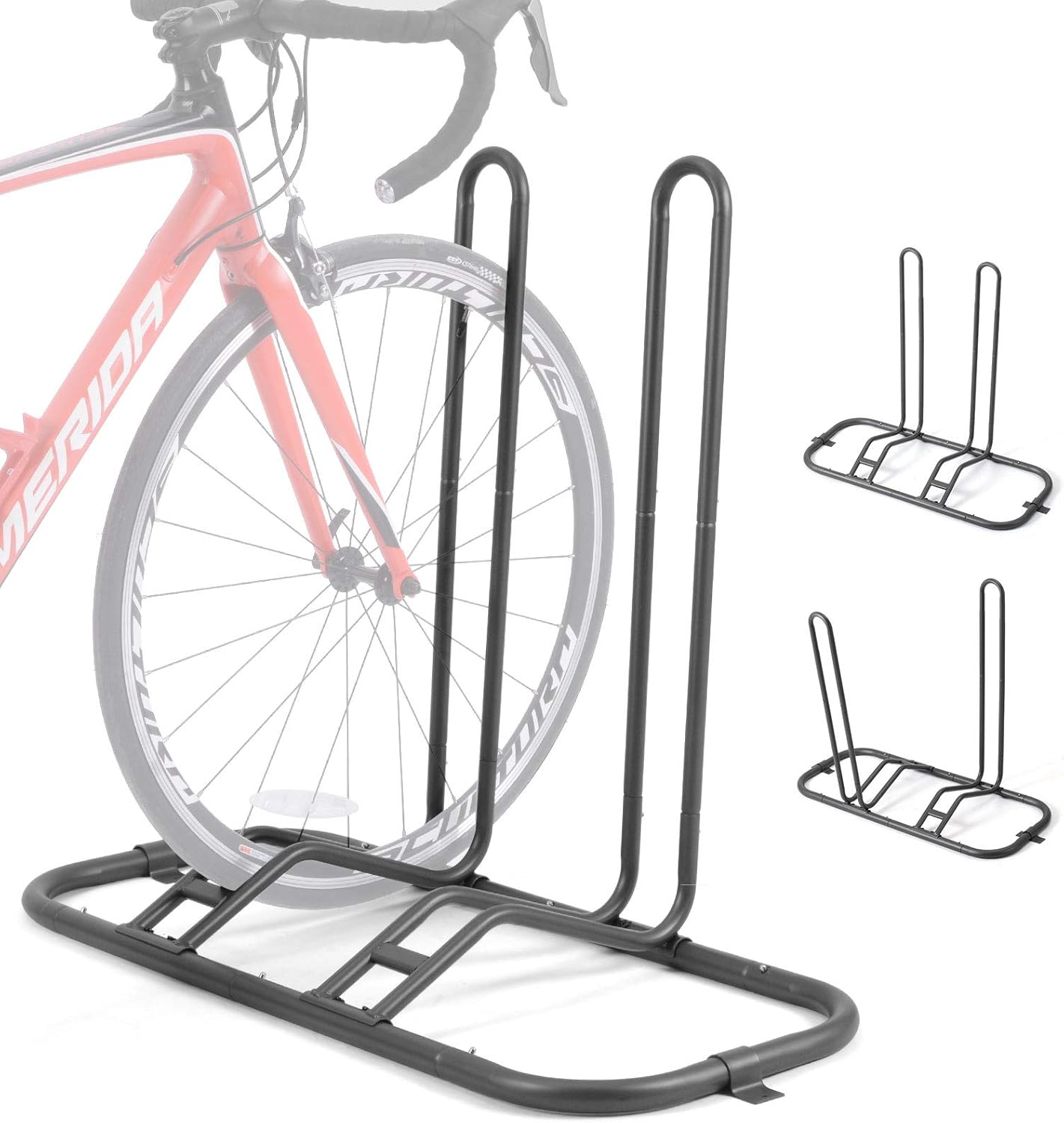 Ikkle Bike Parking Stand, Bike Rack Bicycle Floor Parking Stand for 3 Bikes, Adjustable Dual Purposes Bike Storage Holder for Garage, 2 Extra Floor Anchor Brackets Available, Indoor and Outdoor Use
