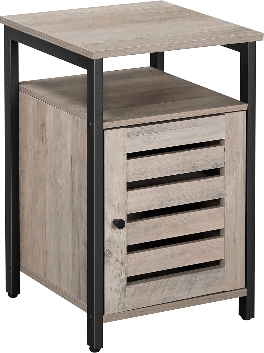 VASAGLE Nightstand, End Table with Open Shelf, Steel Frame, Bedroom, Industrial, Greige + Black