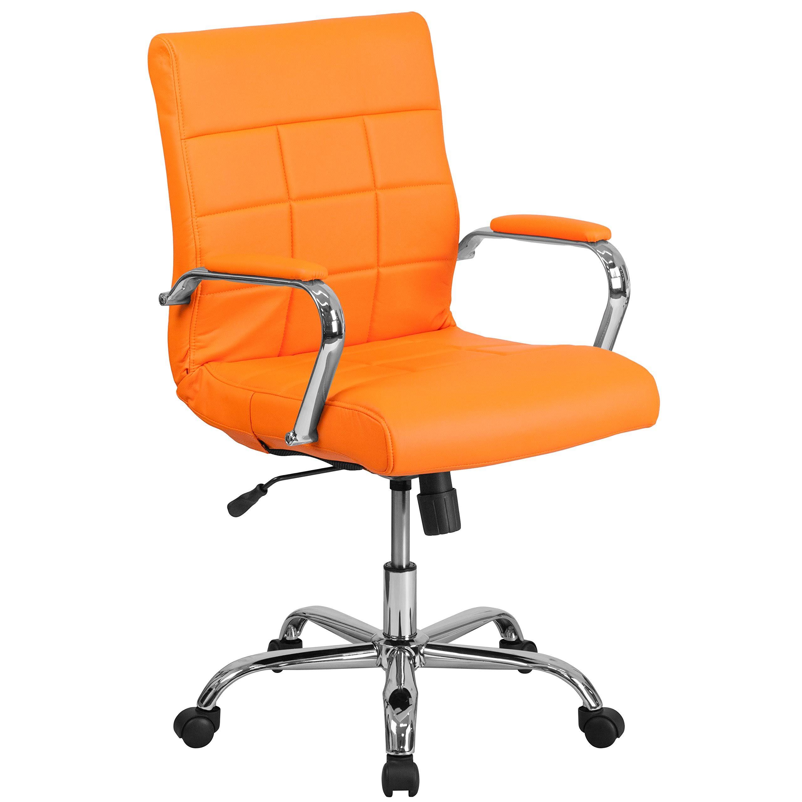 Delacora FF-GO-2240 23 inch Wide Vinyl Swivel Chair with Built-in Lumbar Support Orange
