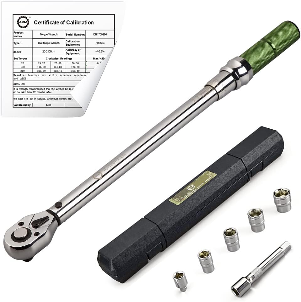 AKM 1/2-inch Drive Click Torque Wrench Set Dual-Direction Adjustable High Precision Wrench with Buckle (20-160ft.-lb / 20-210Nm) Pack of 2