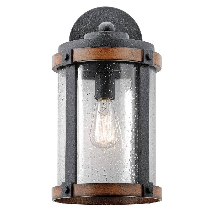 Kichler Lighting Barrington Distressed Black and Wood Outdoor Wall Light, 16x22 H