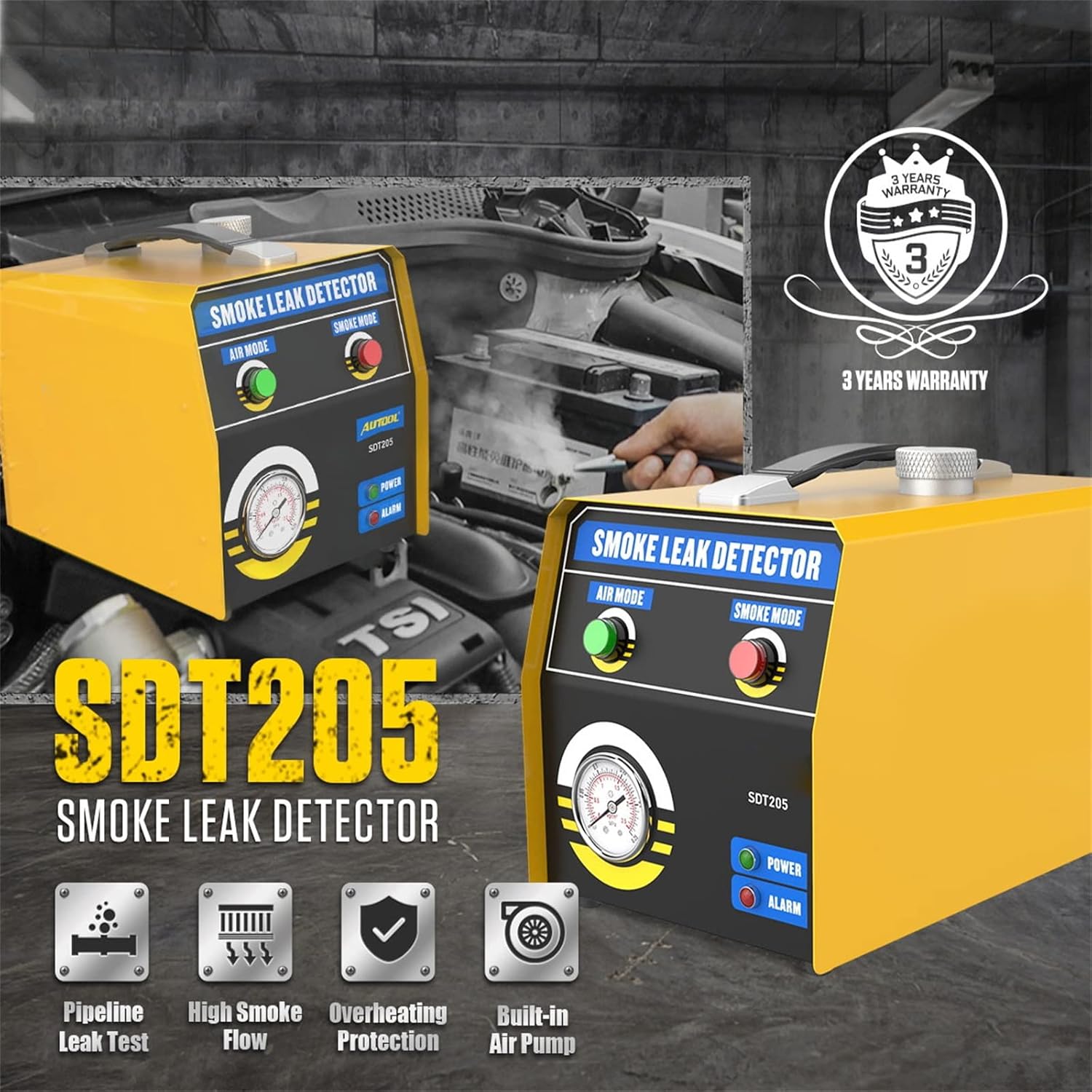 VKALTUL Automotive Smoke Machine EVAP 12V Car Pipe System Leak Tester Fuel Leakage Detector with Pressure Gauge for Vehicles Motorcycles(Air Mode/Smoke Mode)